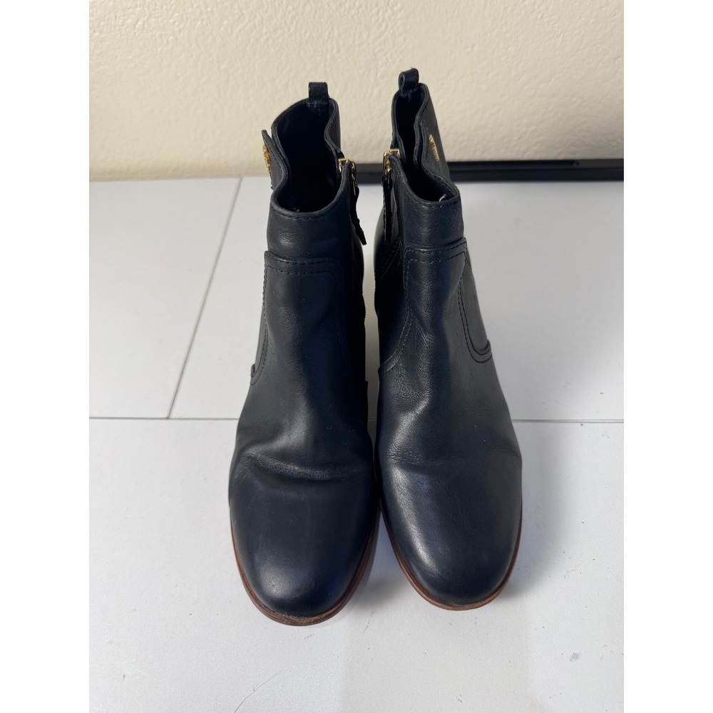 Tory Burch Leather Ankle Booties Women Size 8 Black Block Heel‎ Minimalist Chic